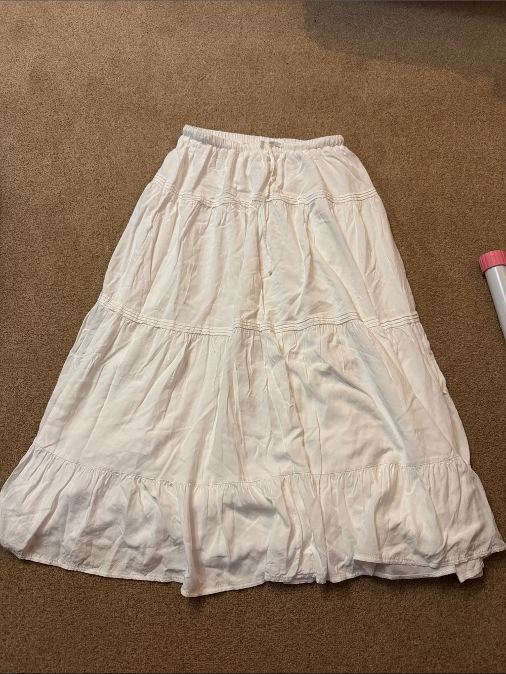White Tiered Maxi Skirt - Women's Lightweight Boho Style size S